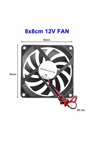 ROBİZ Dc 12v Fan 80x80mm 8010 8x8cm Sessiz 2 Pin Fırçasız Soğutma Fanı Kuluçka Ekran Kartı Cooler