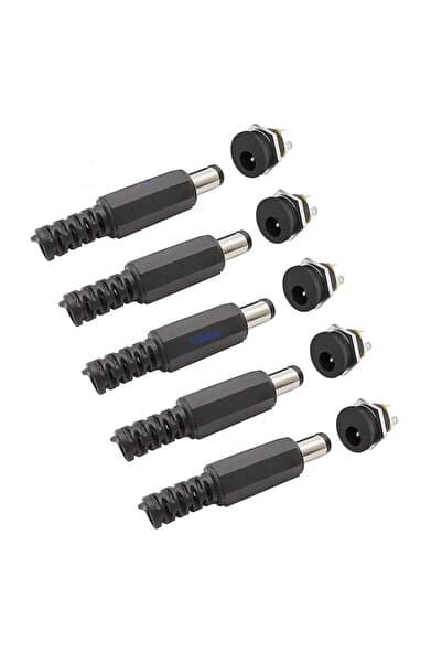 Daier Dc Şase 2.1mm Somunlu Ø12mm Dişi Ve Erkek Jak Fiş 5li Takım Set