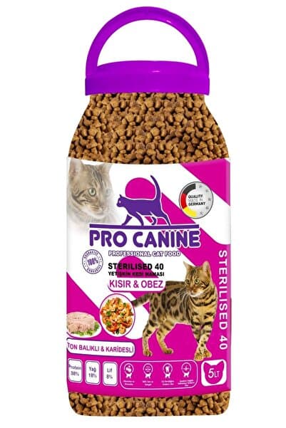 PRO CANINE Professıonal Ton Balıklı -karidesli Kısır & Obez Sterılısed Yetişkin Kedi Maması 5 lt