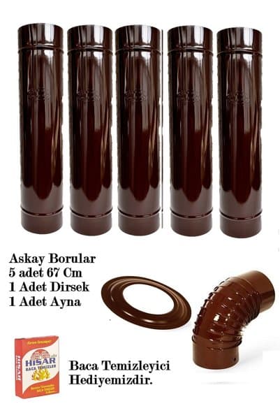 ASKAYYAPI 5 Adet Soba Borusu Dirsek Soba Aynası + Hediye Boru Temizleyici
