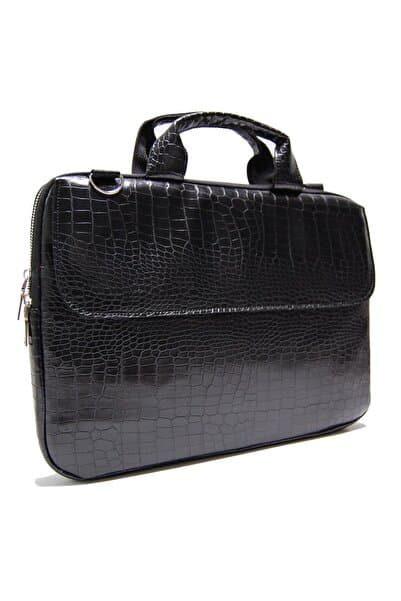 Kroko Siyah Macbook Air Pro 13-14-15.6-16.1 Inç Darbeye Karşı Korumalı Laptop Çantası