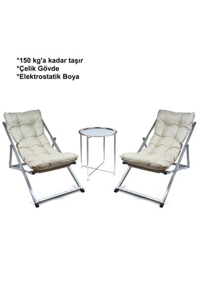 HUNDEMİR Premium Comfort Kamtras Minderli Balkon Bahçe Mutfak Set Katlanır Masa-sandalye Seti