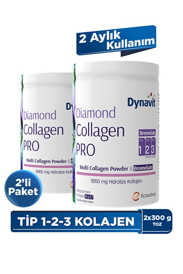 Dynavit Multi Collagen Powder&Bromelain(Ananas Ekstresi)300g Toz x2-Hidrolize Kolajen-Ödem Atımı&Diyetisyen - Fiyatı