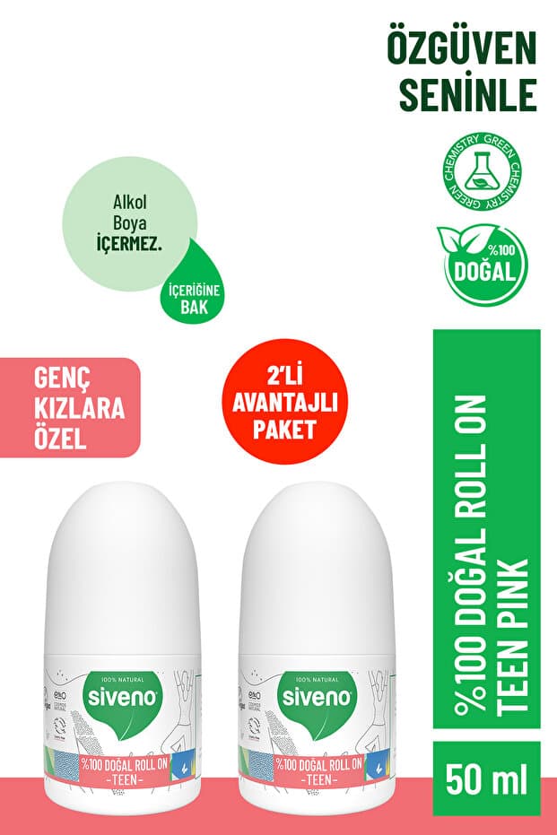 Siveno %100 Doğal Roll-On Teen Girl Genç Kız Deodorant Ter Kokusu Önleyici Bitkisel Lekesiz 50 ml X 2 Adet - Fiyatı