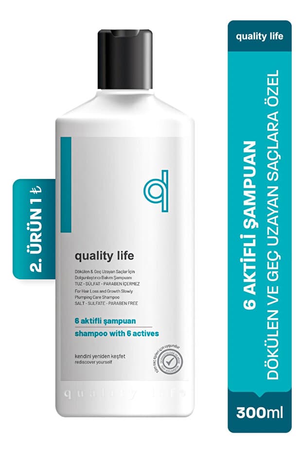 Quality Life Saç Dökülmesi Karşıtı Tuzsuz ve Hızlı Uzatma Uzatan Biotin 6 Aktifli Arındırıcı Şampuan Nemlendirici