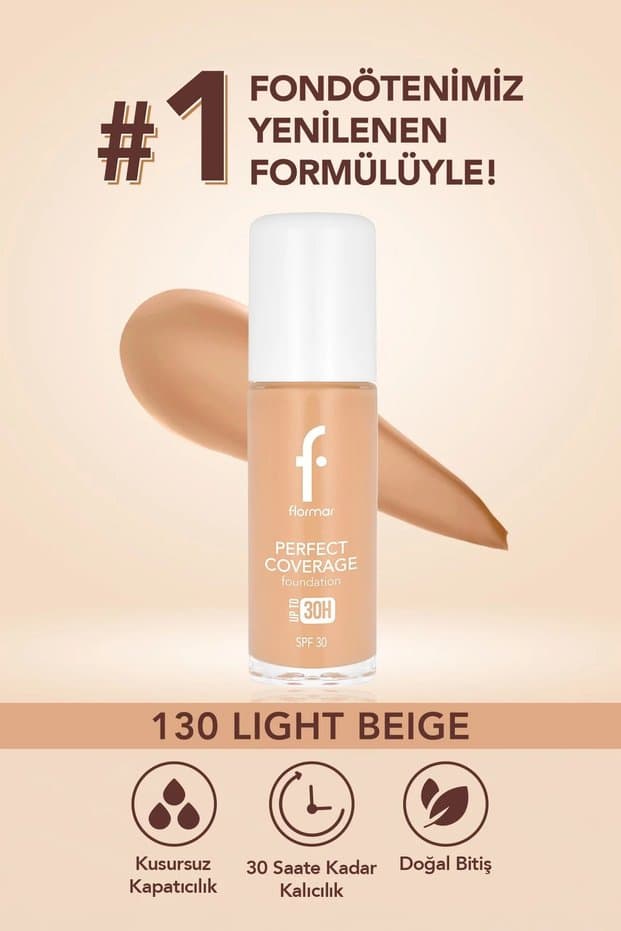 Flormar Perfect Coverage Yüksek Pigmentli & Doğal Bitişli SPF30 Fondöten - 133 CLASSC BEIGE - 8682536106924 - Fiyatı