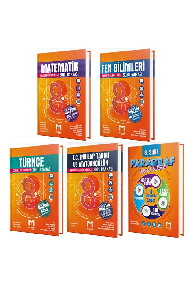 Mozaik Yayınları LGS 8. Sınıf Matematik Fen Bilimleri Türkçe İnkılap Paragraf Soru Bankası seti