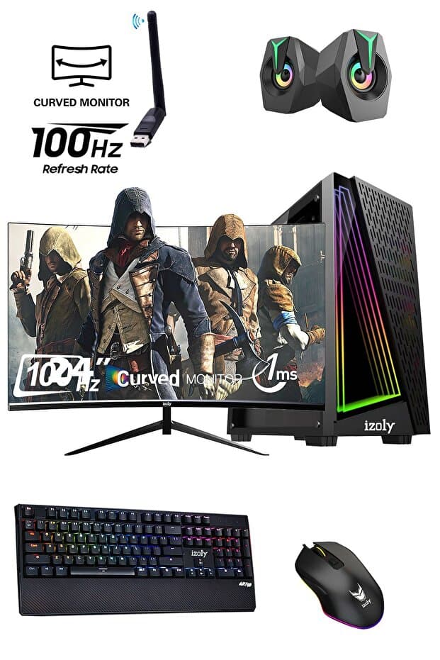 IZOLY Z90rx44 Gamer R5 5500 16gb 512gb M.2 Ssd Rx580 8gb Gddr5 24"100hz Oyuncu Oem Seti