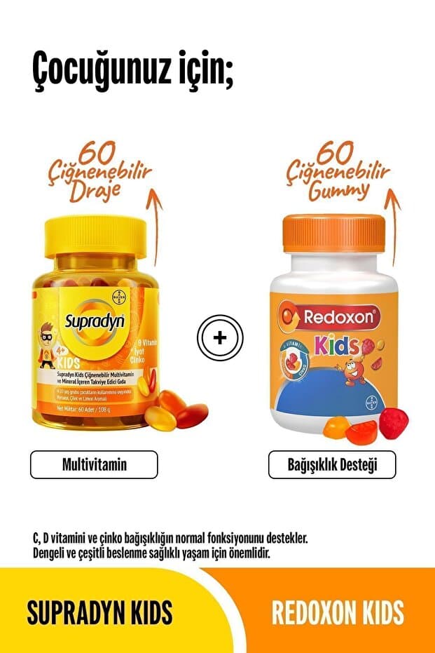 Supradyn Kids Ve Kids Paketi: 60x2 Çiğnenebilir Draje Ve Gummy, Multivitamin Ve Bağışıklık Destek Set