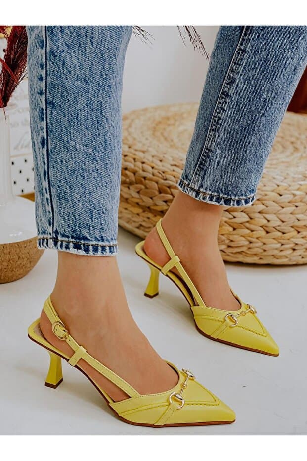 ERVANIN BUTİĞİ Sarı Deri (Moss) Toka Detay Kadın Stiletto