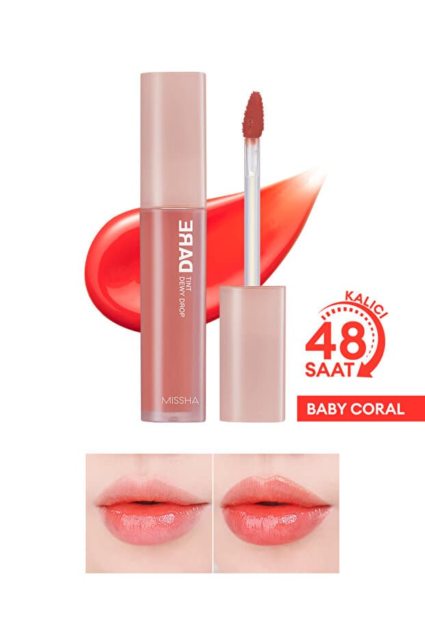 Missha Uzun Süre Kalıcı, Nemli Bitiş Sunan Parlak Tint Dare Tint Dewy Drop (BABY CORAL)