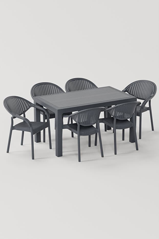 Çavdar Group Raddan Camsız 90x150 Masa Bambu 6 Adet Sandalye Masa Takımı Bahçe Balkon Teras Masa Seti