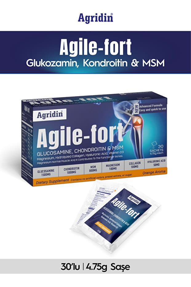 Agridin Agile Fort Glukozamin Chondritin Msm Collagen Magnezyum Eklem Ağrı Giderici Ve Onarıcı