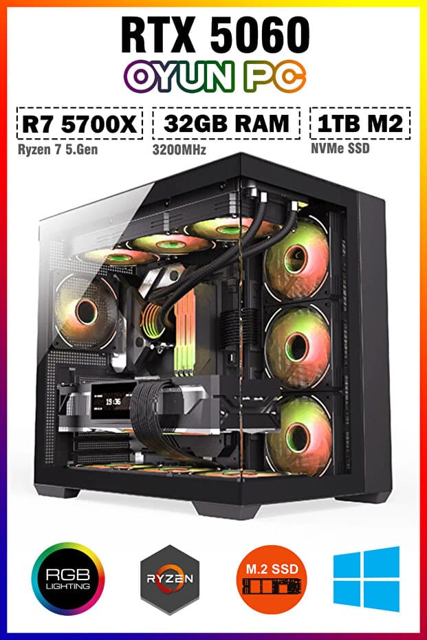 Zeiron Warrior Eagle X44 Ryzen 7 5700X 32GB 1TB M.2 SSD RTX5060 Sıvı Soğutmalı Oyuncu Bilgisayarı