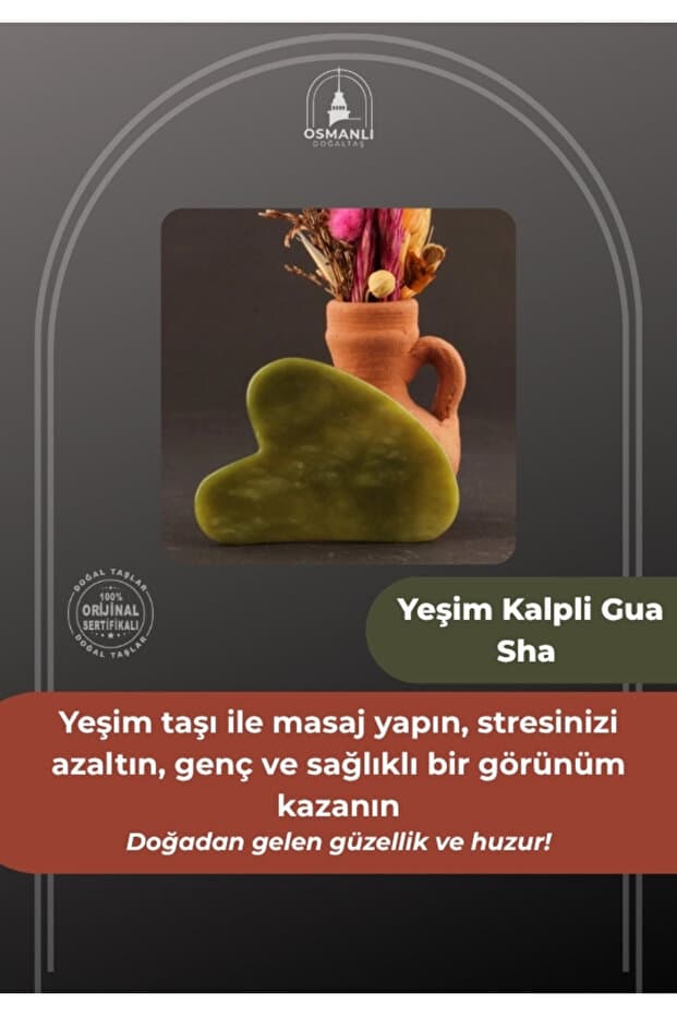 OSMANLI DEĞERLİ TAŞ Sertifikalı 1.sınıf Yeşim Kalpli Gua Sha Doğal Taş