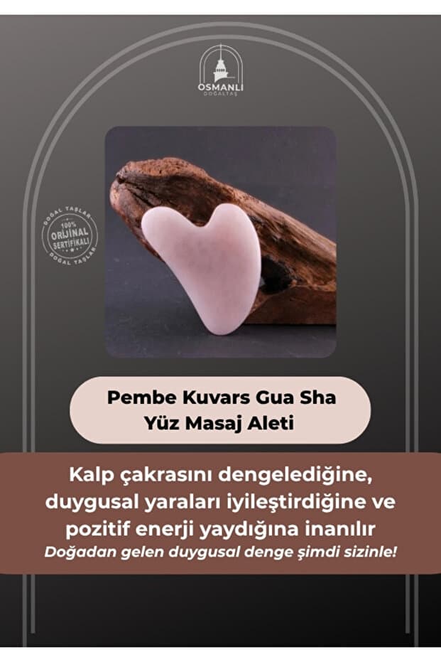 OSMANLI DOĞAL TAŞ Sertifikalı Pembe Kuvars 1. Sınıf Kuru Ciltlilere Özel Gua Sha Yüz Masaj Aleti