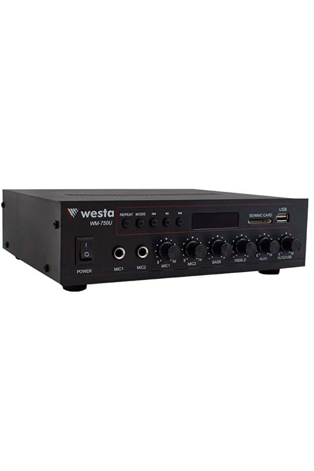 Genel Markalar Westa WM-750U 80 Watt 100V-70V Mini 4-16 Ohm USB-SD-Bluetooth 2 Mikrofon Girişli Trafolu Anfi - Fiyatı