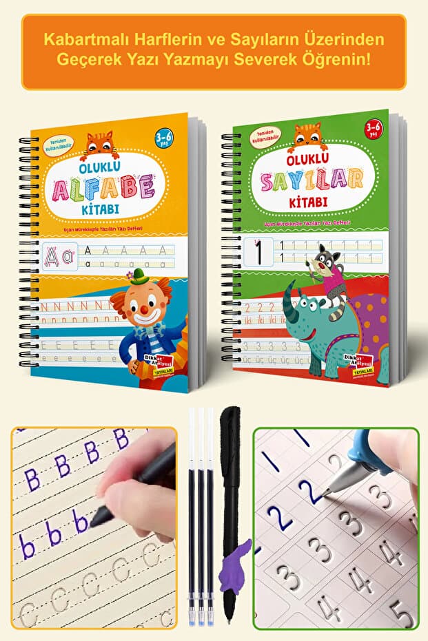 Dikkat Atölyesi Yayınları Harfleri ve Sayıları Yazmayı Kolayca Öğreten Kitap | Sihirli Uçan Kalemli Oluklu (kabartmalı) Kitap