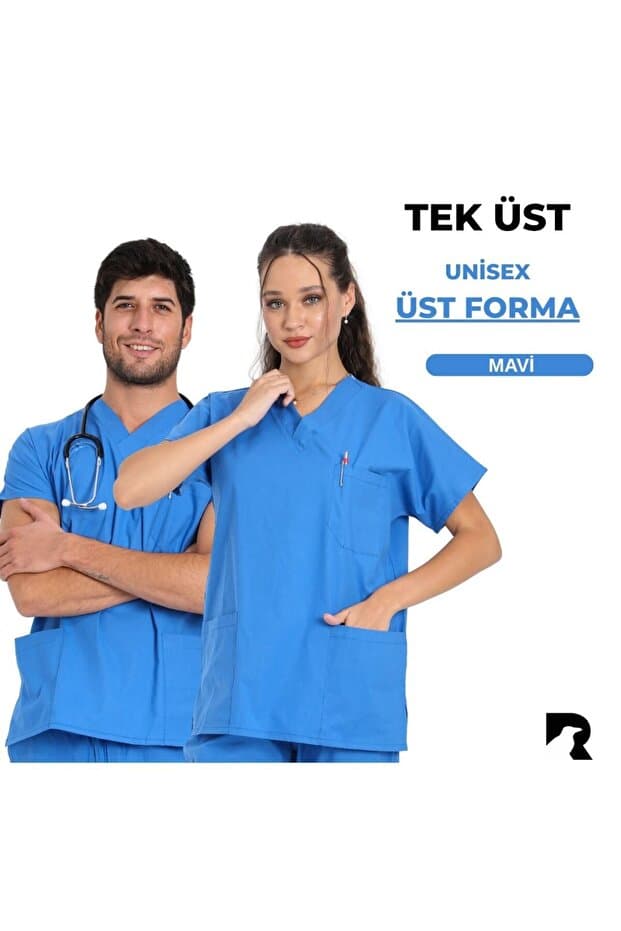 Raven Uniform Unisex Terikoton Doktor Hemşire Forması Medikal Forma Cerrahi Üst ince Kumaş (ÜST)
