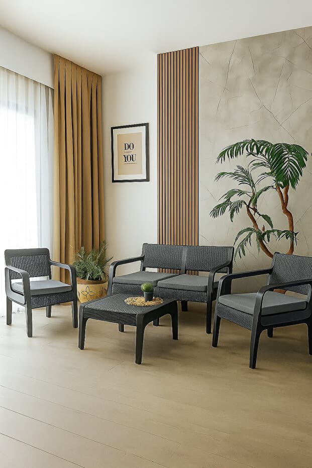 Çavdar Group Lüx Sofia 4 Kişilik Minderli Sehpalı Raddan Bahçe Balkon Teras Ergonomik Oturma Grubu 2 1 1