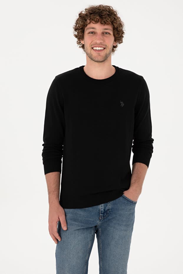 U.S. Polo Assn. Erkek Slim Fit Bisiklet Yaka Siyah Basic Kazak 50313713-VR046