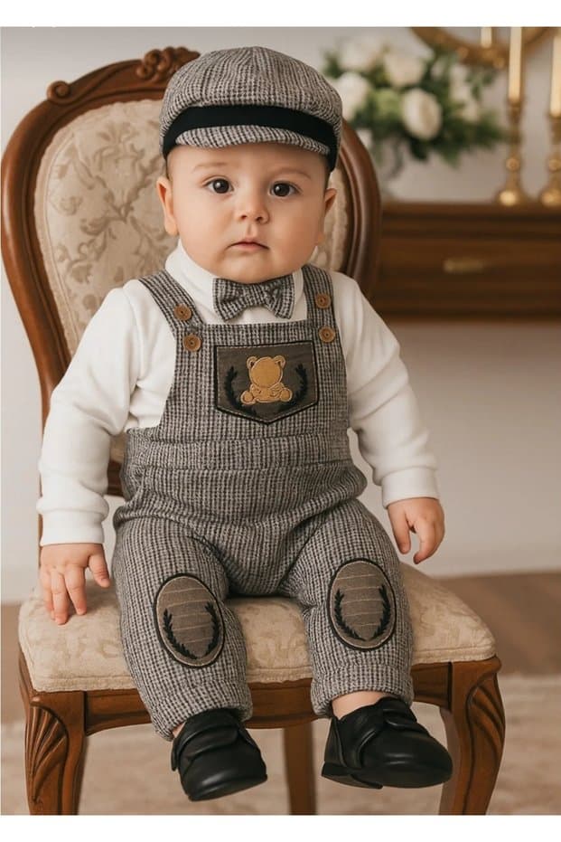 BabyWings Murat Baby Erkek Bebek Kahverengi Salopet Takım - Fiyatı