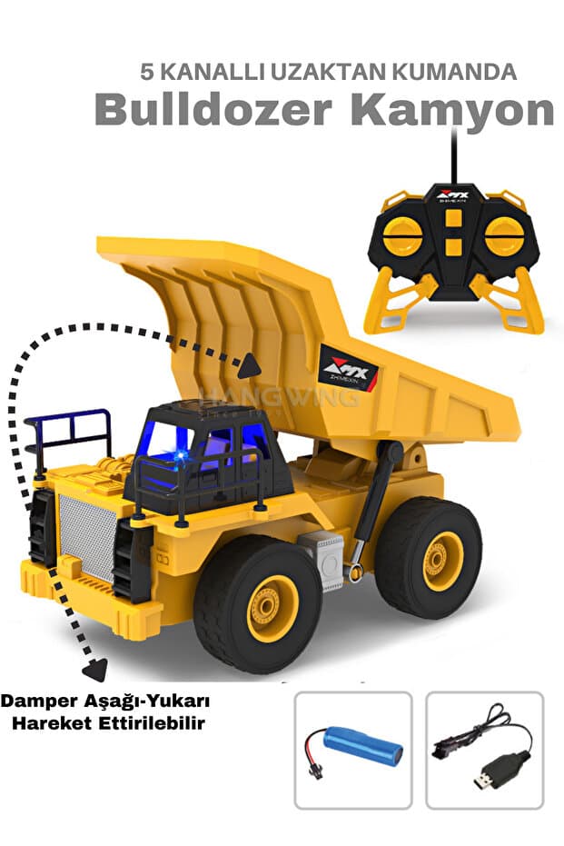 welcomein Oyuncak 40 Mhz Uzaktan Kumandalı Işıklı İş Makinası RC Bulldozer Kamyon Damperli