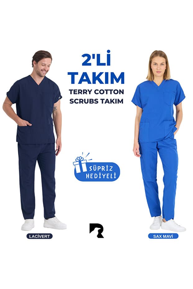 KARGA ÜNİFORMA 2'Lİ SET TAKIM FORMA - Unisex Yarasa Kol Hemşire Ve Doktor Forması Takımı Scrubs Hastane Üniforması