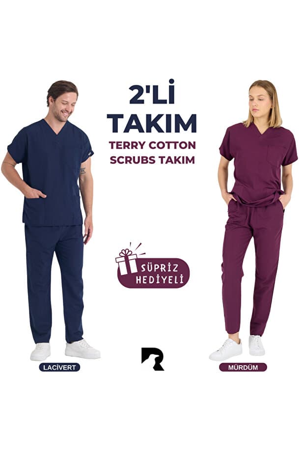 KARGA ÜNİFORMA 2'Lİ SET TAKIM FORMA - Unisex Yarasa Kol Hemşire Ve Doktor Forması Takımı Scrubs Hastane Üniforması