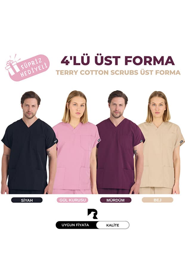 KARGA ÜNİFORMA 4' LÜ SET ÜST FORMA - Unisex Yarasa Kol Hemşire Ve Doktor Forması Takımı Scrubs Hastane Üniforması