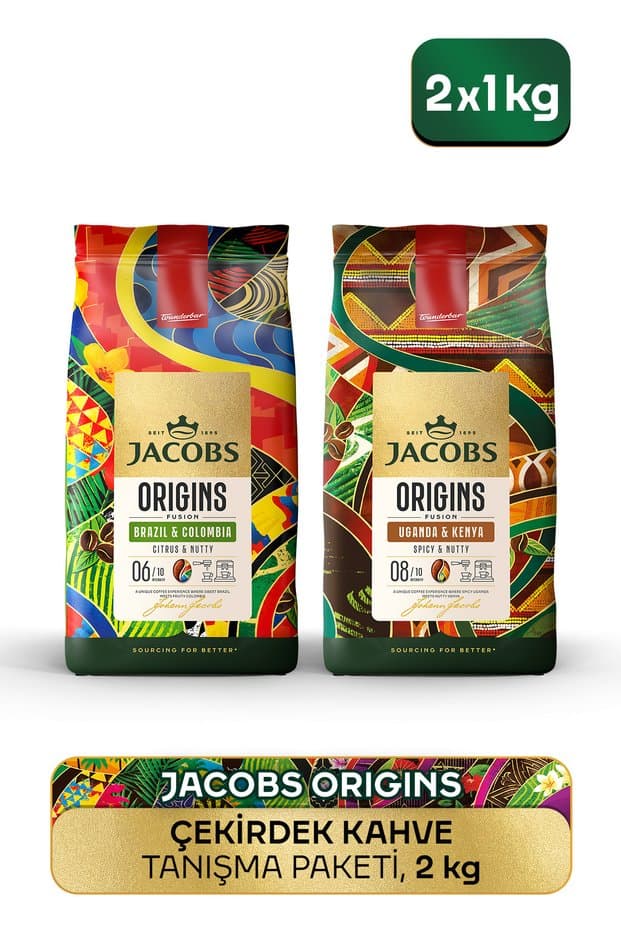 Jacobs Origins Brazil & Colombia + Uganda & Kenya Çekirdek Kahve 1 Kg 2'li Paket - Fiyatı