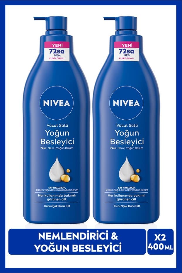 NIVEA Yoğun Besleyici Vücut Sütü 400ml, Çok Kuru Ciltler, Hyaluron, Derin Nemlendirici Vücut Bakım, X2Adet - Fiyatı