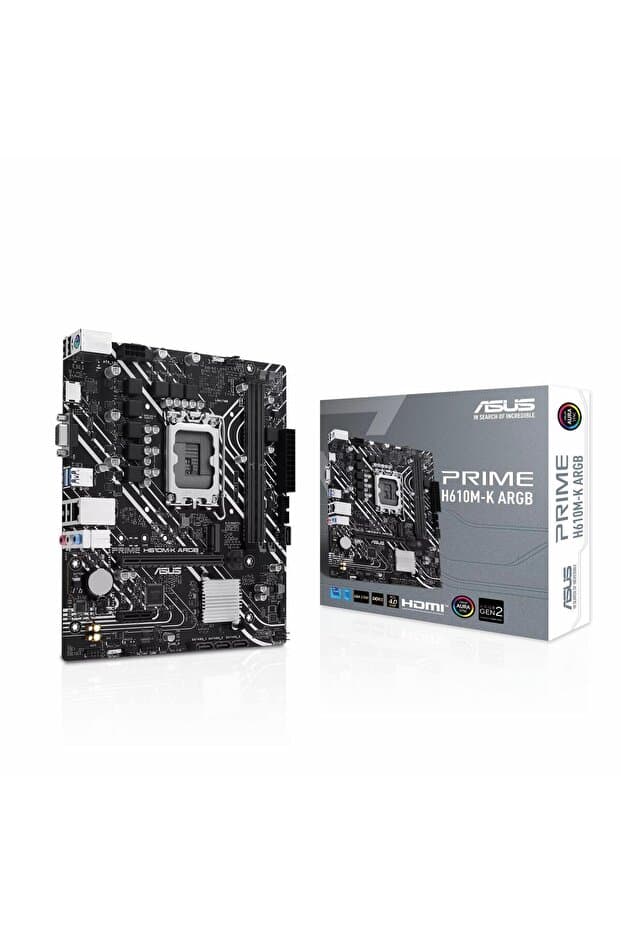 ASUS PRIME H610M-K ARGB H610 DDR5 Vga GLan mATX HD US32 M2 1700p Anakart