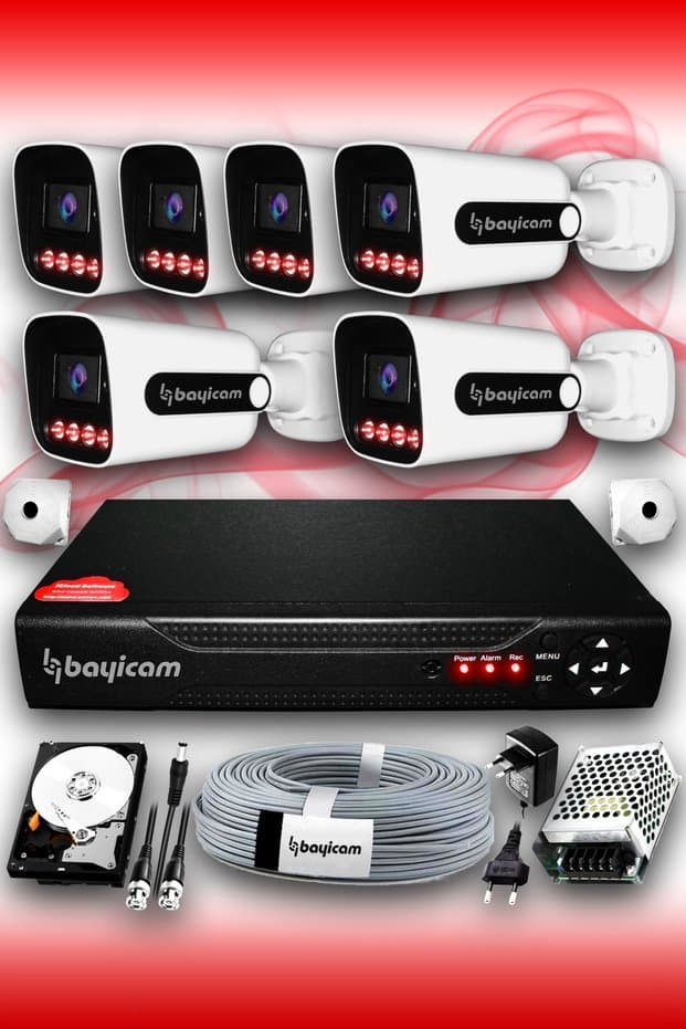 Bayicam 6 Kameralı Süper 6 Dış Kamera Set 500 GB 5 MP 2K Net Gece Görüşlü Güvenlik Kamerası Sistemi - Fiyatı