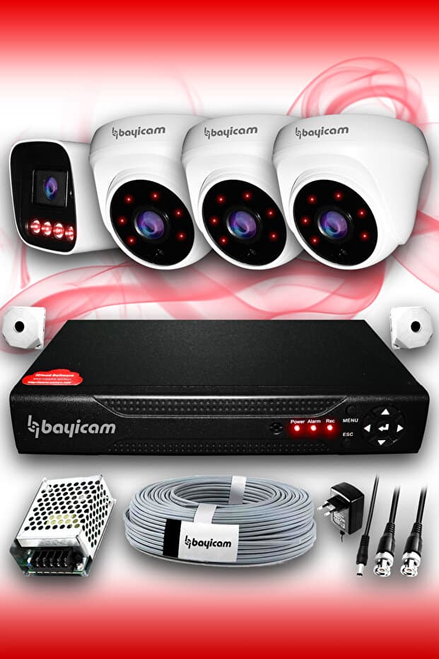Bayicam 4 Kameralı Zebra 3 İç Kamera Set HDD'siz 5 MP 2K Net Gece Görüşlü Güvenlik Kamerası Sistemi