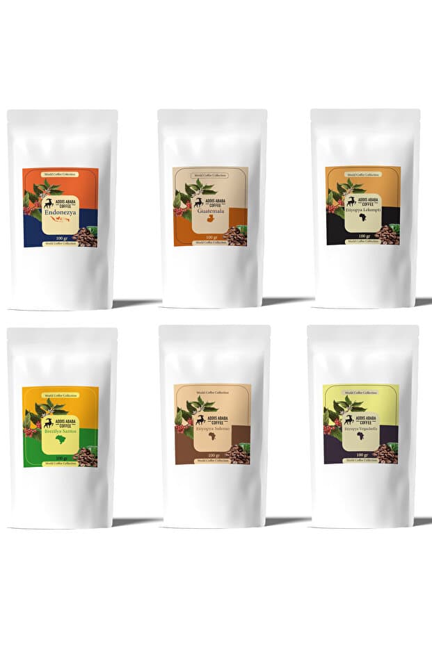 Addis Ababa Coffee 6x100 gr Dünya Kahveleri / Santos, Endonezya, Sidamo, Yirgacheffe, Guatemala