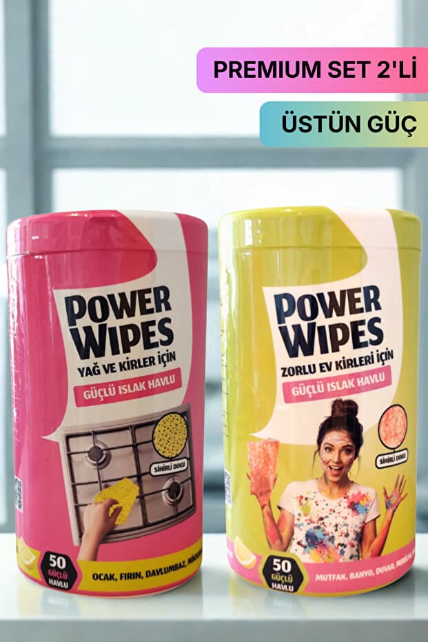 Power Wipes Yağ ve Kirler İçin 50’li + Zorlu Ev Kirleri 50’li Güçlü Islak Havlu 2’li Set