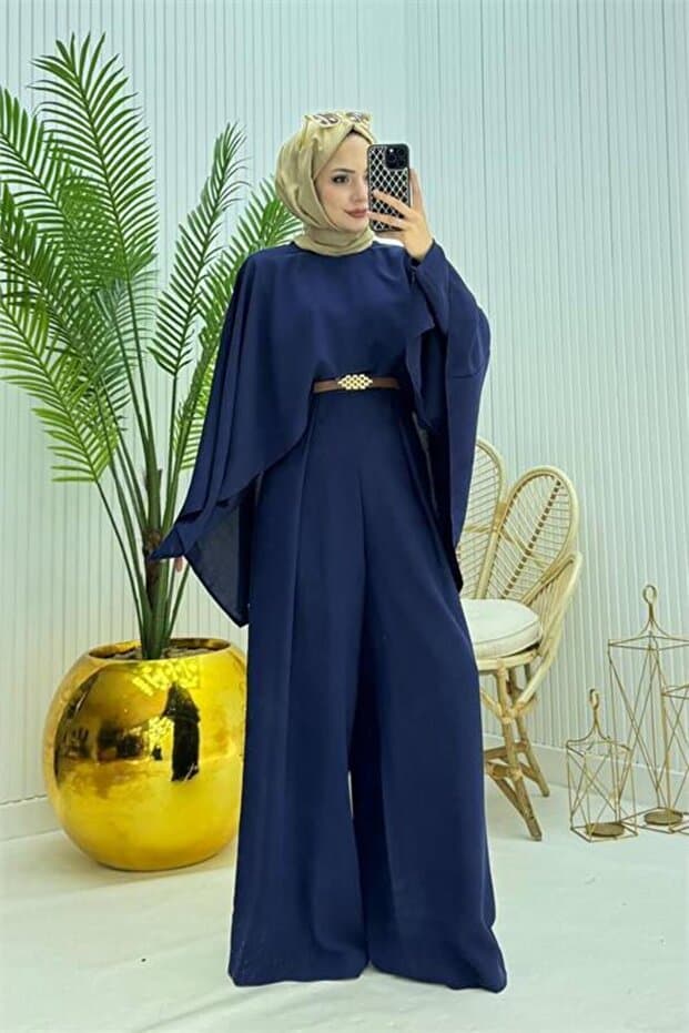 Neşeli Butik kadın pelerinli kemer detaylı tesettür tulum NMS061 - Fiyatı
