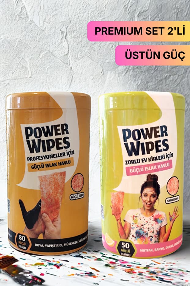 Power Wipes Profesyonel 80 Adet + Zorlu Ev Kirleri 50 Adet Temizlik Havlusu 2’li Set