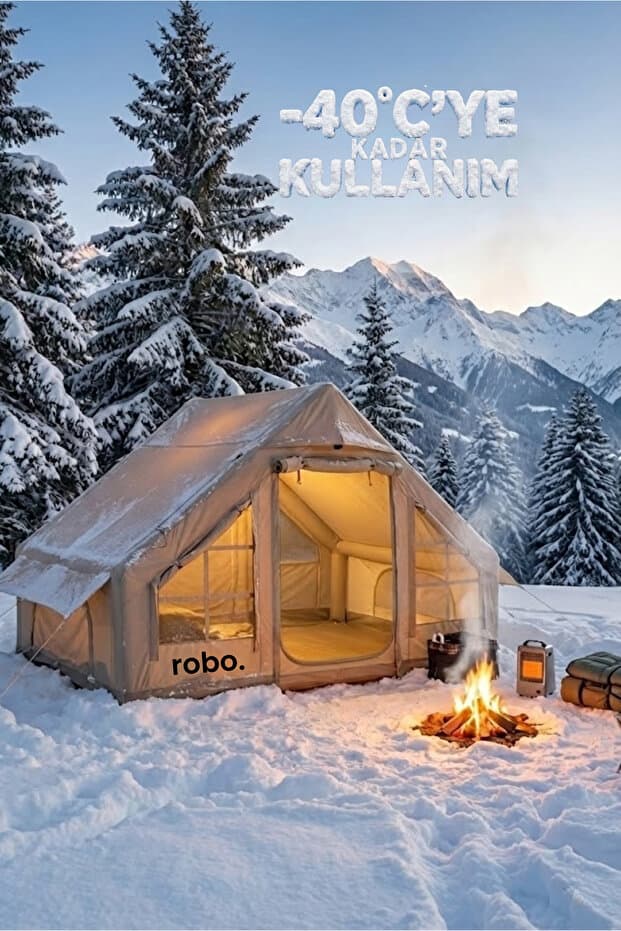 ROBO 6 Kişilik 4 Mevsim Şişme Kamp Çadırı (Oxford 210T UPF>40 Kumaş, -40 °C'ye Kadar Kullanım)