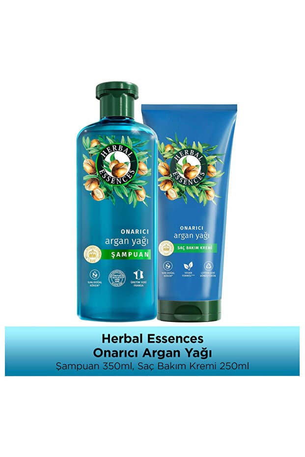 Herbal Essences Onarıcı Argan Yağı Şampuan 350ml, Onarıcı Argan Yağı Saç Kremi 250ml