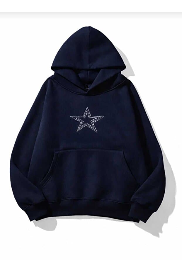 COHERENT Unisex Erkek/Kadın YILDIZ Renkli TAŞ BASKILI Pamuklu Oversize Kapüşonlu Sweatshirt