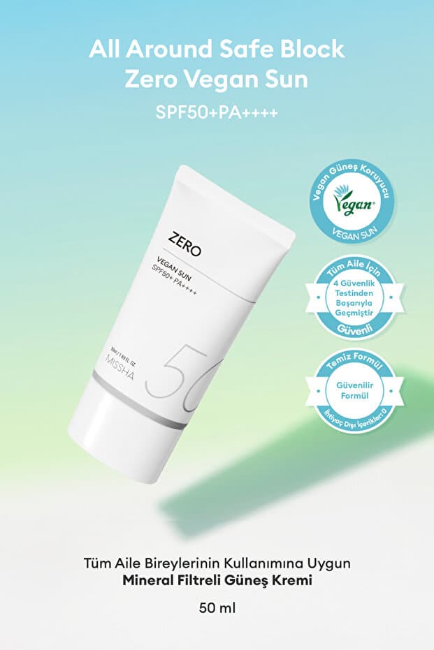 Missha Nazik, Mineral Filtreli Güneş Kremi All Around Safe Block Zero Vegan Sun SPF 50+ PA++++