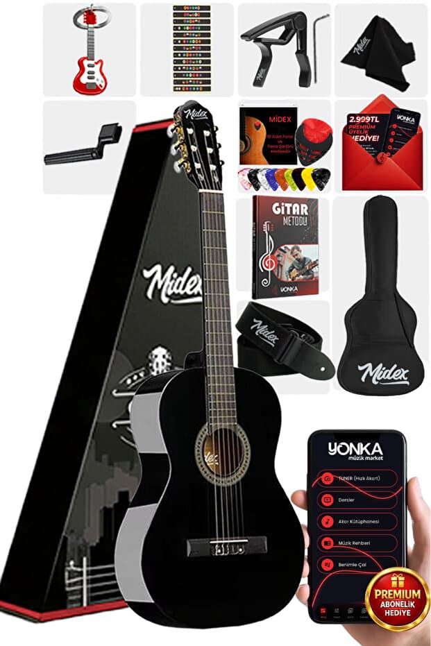 Midex Cg-270bk Siyah Klasik Gitar 4/4 Yetişkin Boy Sap Ayarlı Full Set