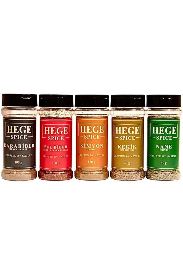 Hege Spice Anadolu Beşlisi 5'li Paket (Karabiber, Pul Biber, Kimyon, Kekik, Nane)