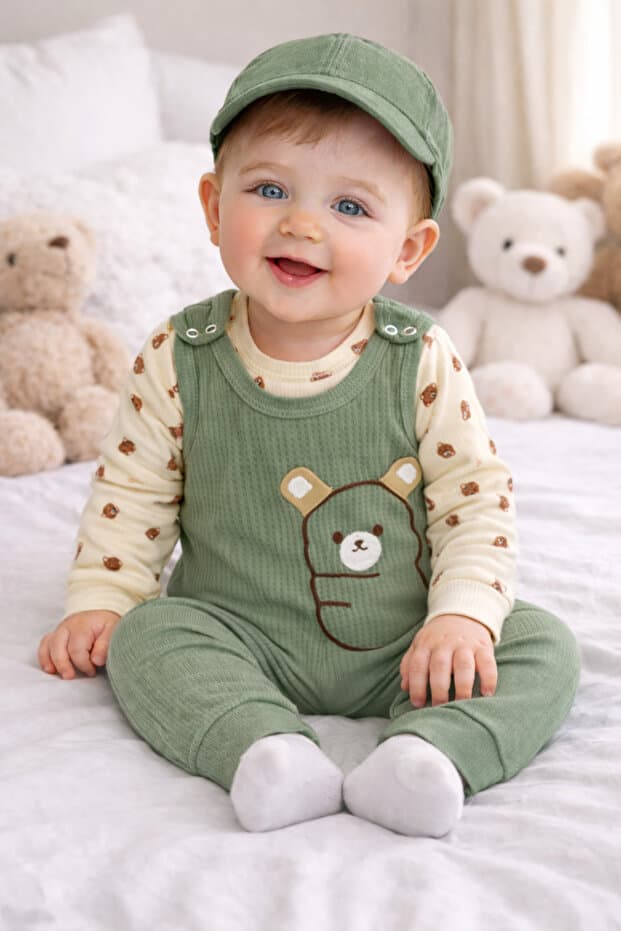 bebekyol Cute Bear Ayı Nakışlı Bebek Takım (bere dahil değildir)