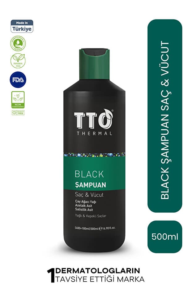 TTO Thermal Black Saç ve Vücut Şampuanı - Çay Ağacı Yağlı 400 ml + 100 ml