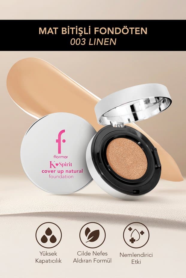 Flormar K-Spirit Cover Up Yoğun Kapatıcı Pürüzsüz Yarı Mat Bitişli Cushion Fondöten - 003 Linen - Fiyatı