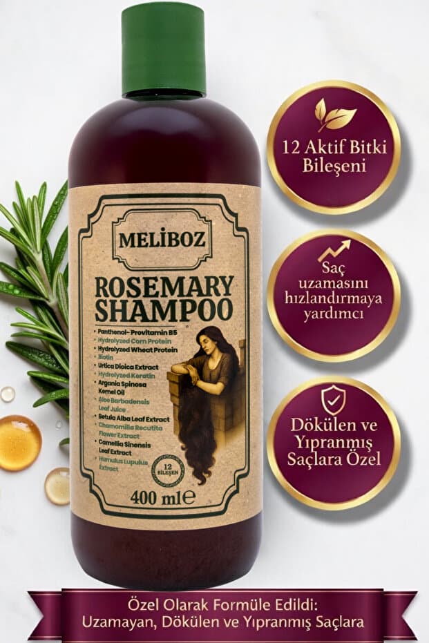 meliboz Biberiye Şampuanı 400 ml | Saç Dökülmesine Karşı | Biotin Keratin Panthenol İçerikli
