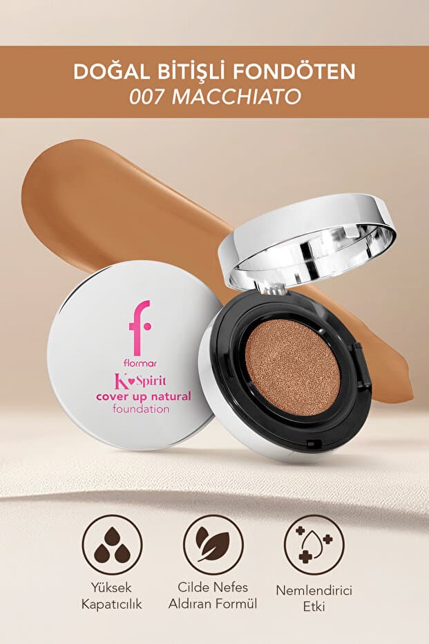 Flormar K-Spirit Cover Up Yoğun Kapatıcı Pürüzsüz Doğal Bitişli Cushion Fondöten - 007 Macchiato - Fiyatı